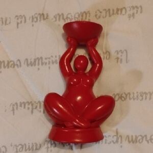 Little Goddess Red Figurine with Bowl Incense Or Trinket Holder 4"x3" Unbranded